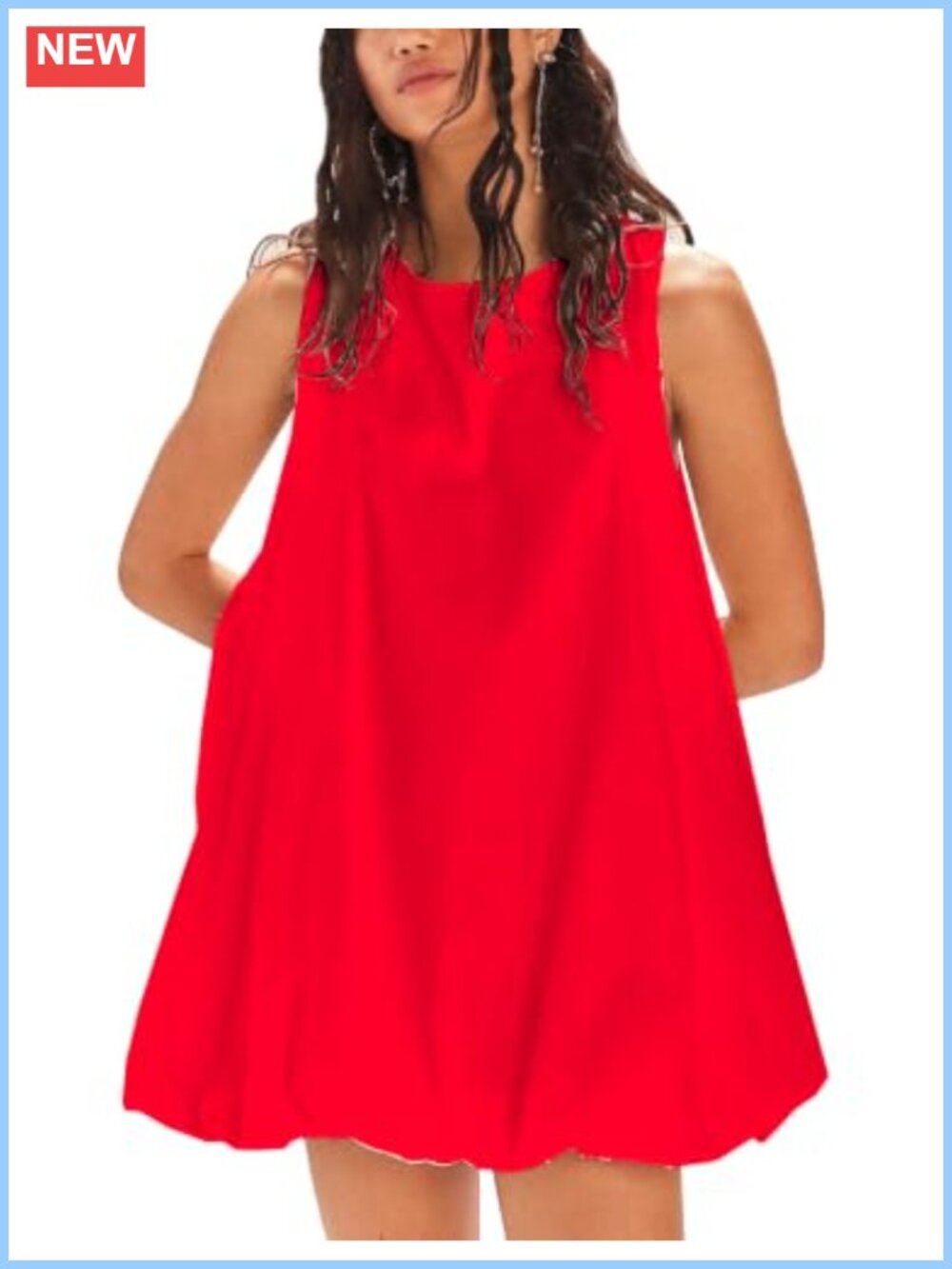 Women's Bubble Mini Dress Sleeveless A-Line Sundress with Pockets